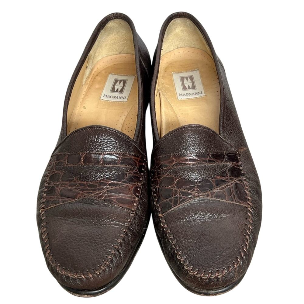 MAGNANNI Made in Spain Vintage Brown Crocodile Loafer Vero Cucio US Size 10.5 M